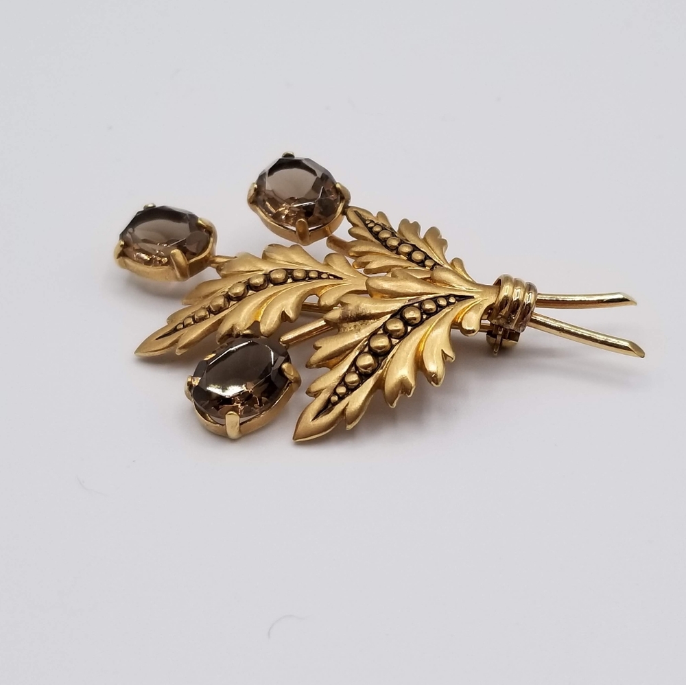 Vintage Carl Art Gold Filled Smokey Quarts Floral Brooch
